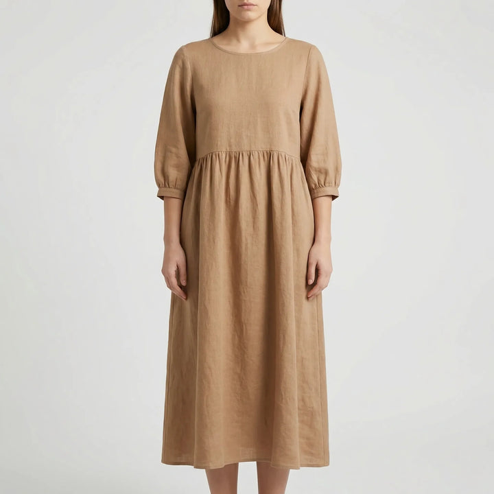 Florvana - 3/4 Sleeve Smocked Bodice Midi Dress
