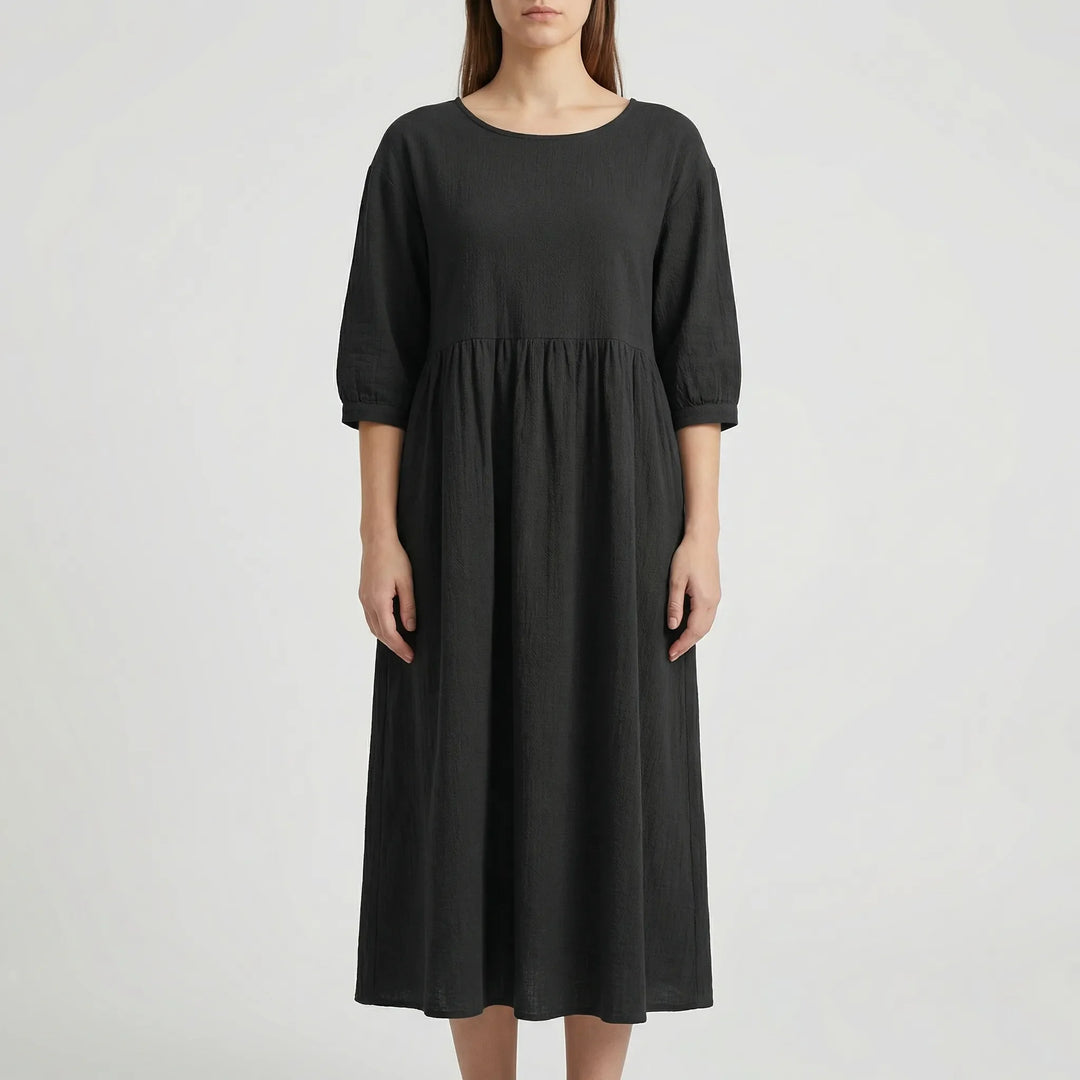 Florvana - 3/4 Sleeve Smocked Bodice Midi Dress