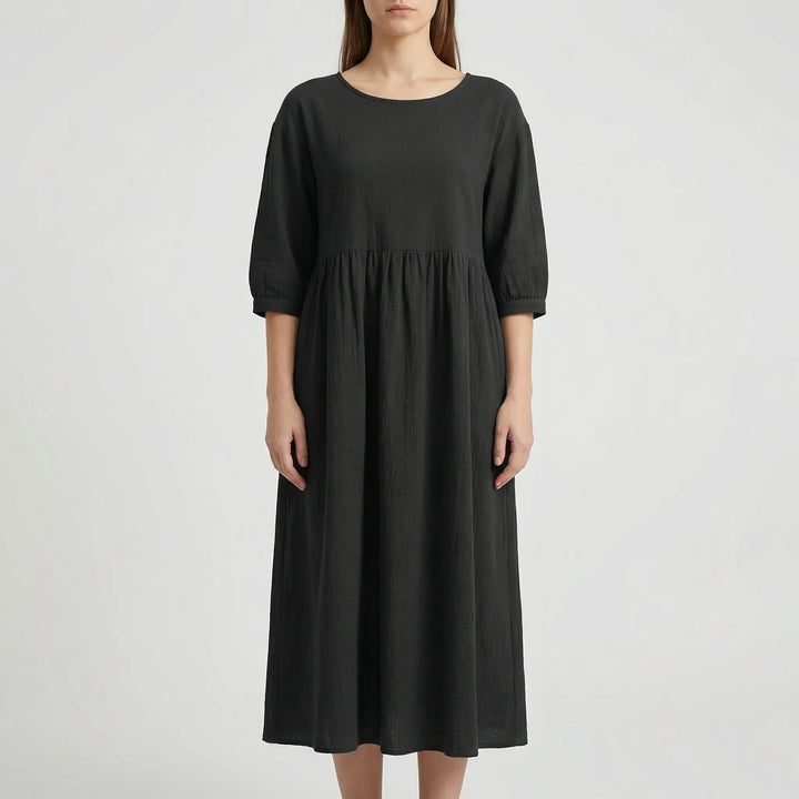 Florvana - 3/4 Sleeve Smocked Bodice Midi Dress