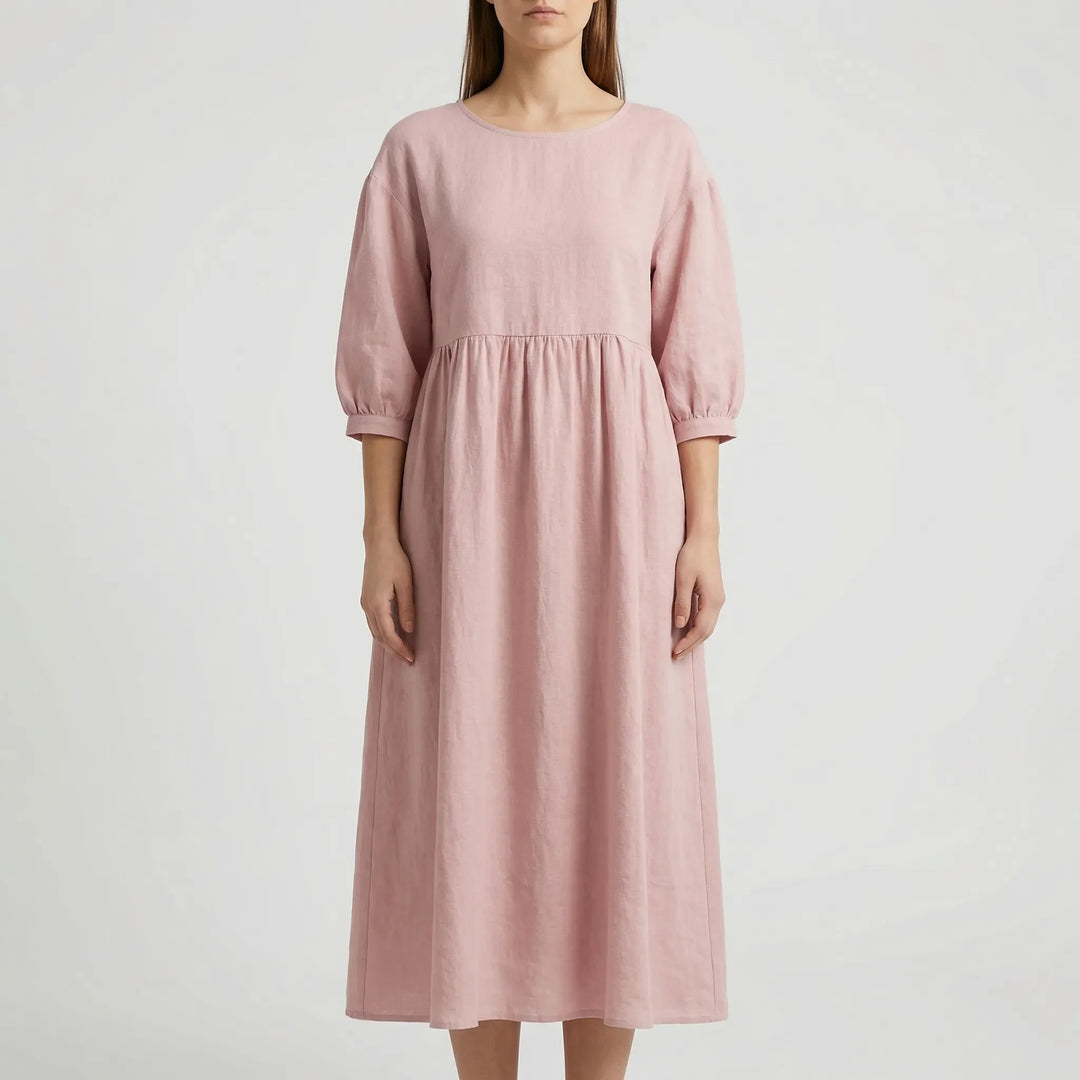 Florvana - 3/4 Sleeve Smocked Bodice Midi Dress