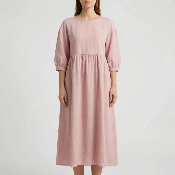 Florvana - 3/4 Sleeve Smocked Bodice Midi Dress