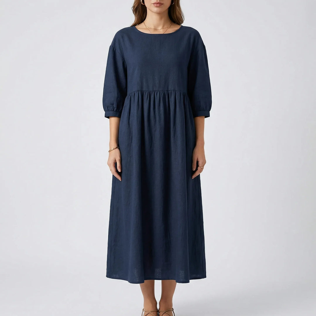Florvana - 3/4 Sleeve Smocked Bodice Midi Dress