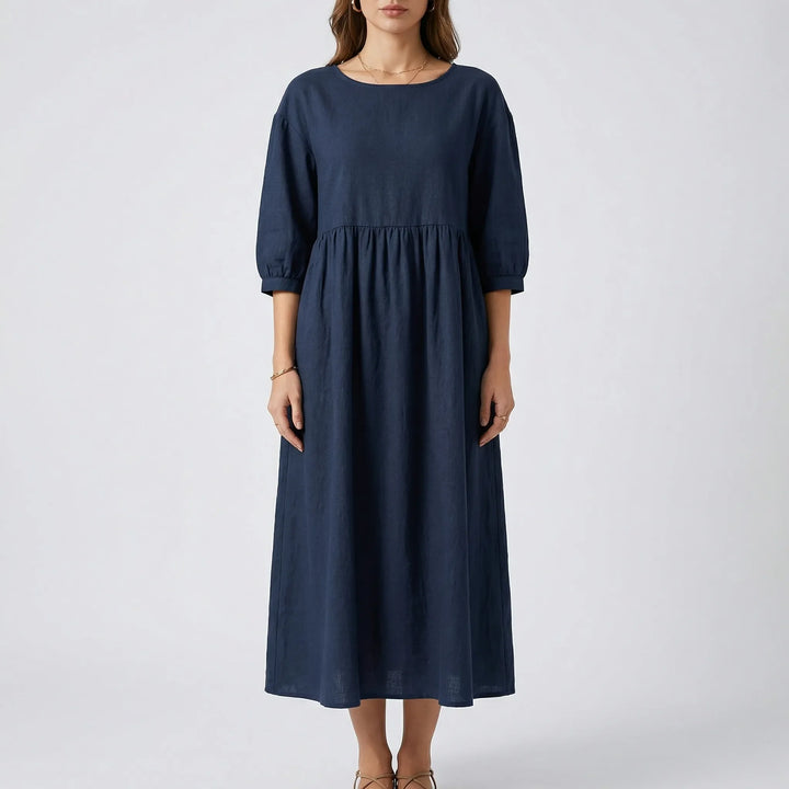 Florvana - 3/4 Sleeve Smocked Bodice Midi Dress