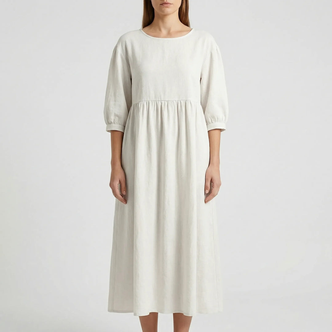 Florvana - 3/4 Sleeve Smocked Bodice Midi Dress