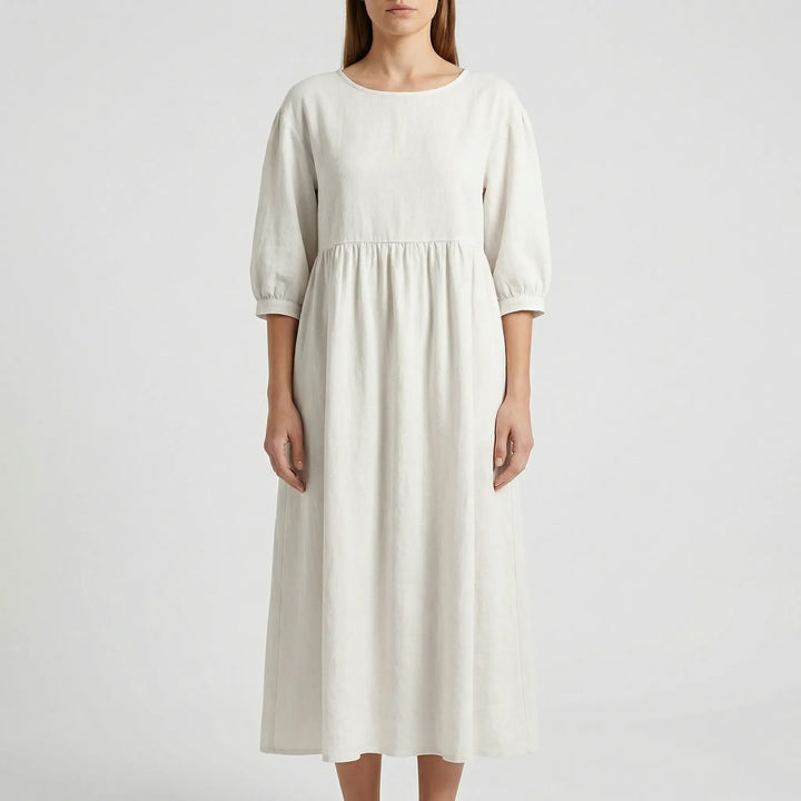 Florvana - 3/4 Sleeve Smocked Bodice Midi Dress
