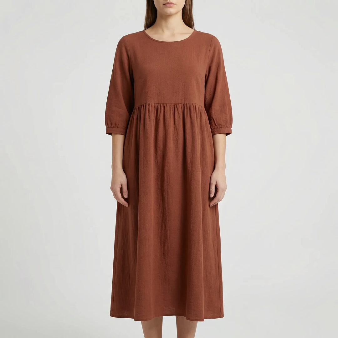 Florvana - 3/4 Sleeve Smocked Bodice Midi Dress
