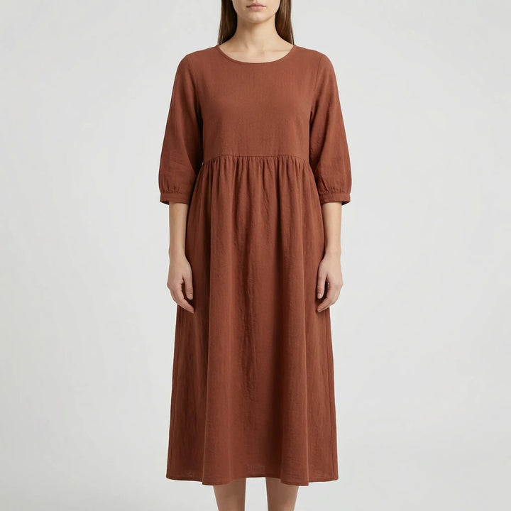 Florvana - 3/4 Sleeve Smocked Bodice Midi Dress