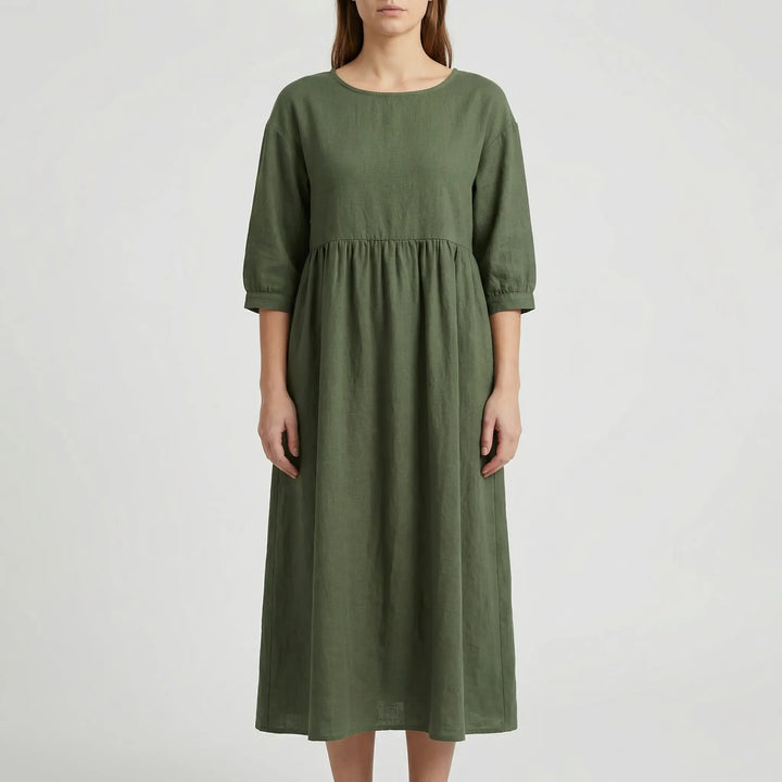 Florvana - 3/4 Sleeve Smocked Bodice Midi Dress