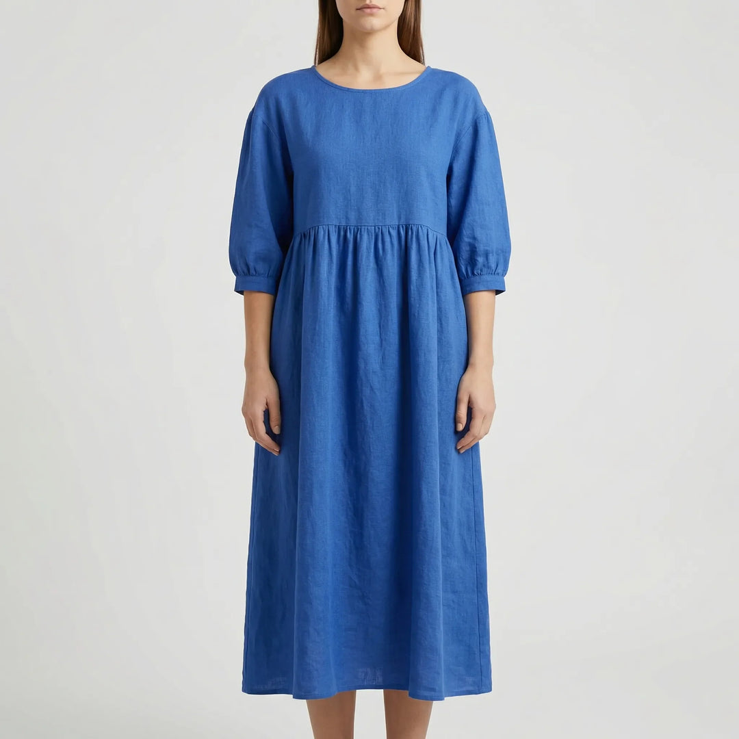 Florvana - 3/4 Sleeve Smocked Bodice Midi Dress