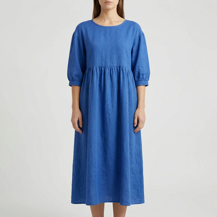 Florvana - 3/4 Sleeve Smocked Bodice Midi Dress