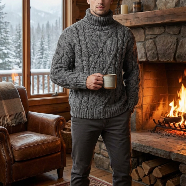 Kabelstickad Turtleneck Pullover Sweater för Män