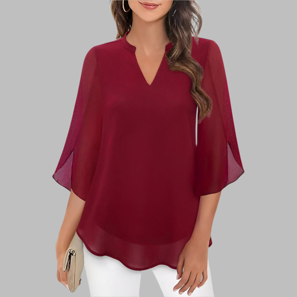V-hals sommar-top med petal-armer