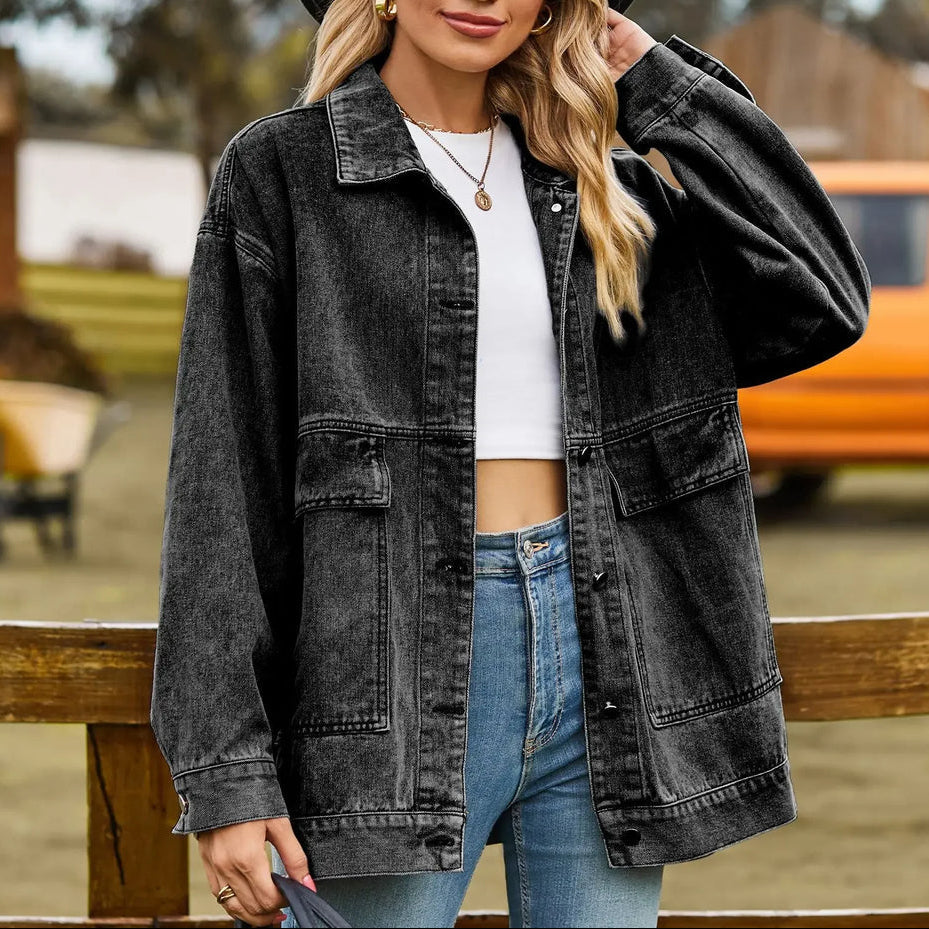 Klassisk Vintage Denim Jacka för Kvinnor