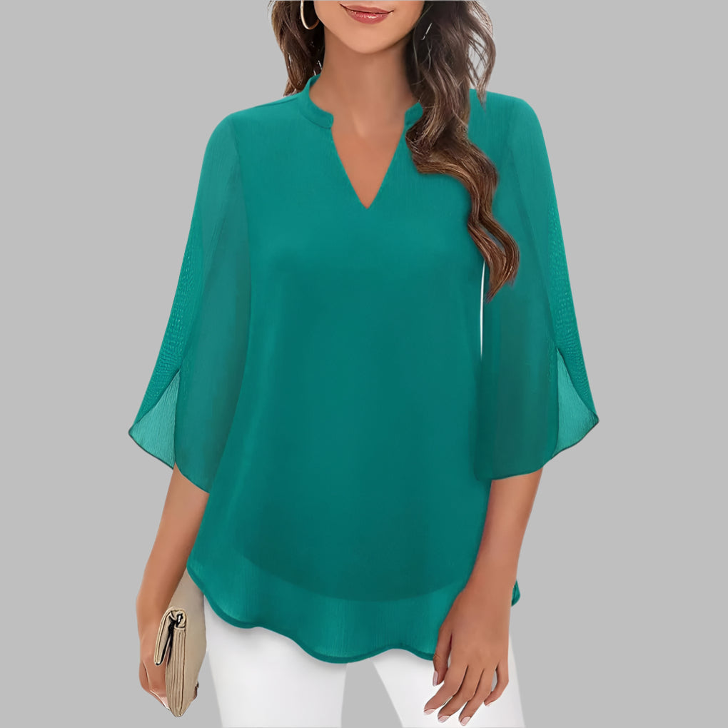 V-hals sommar-top med petal-armer