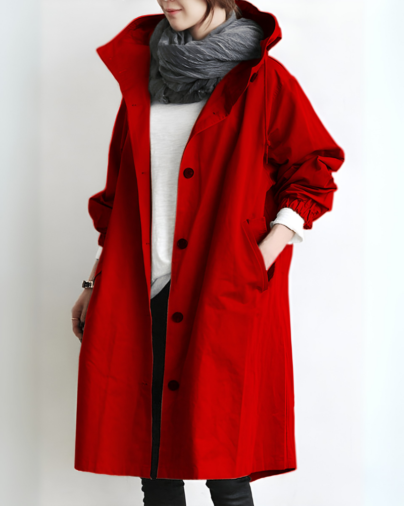 Klassisk huva trench coat för kvinnor