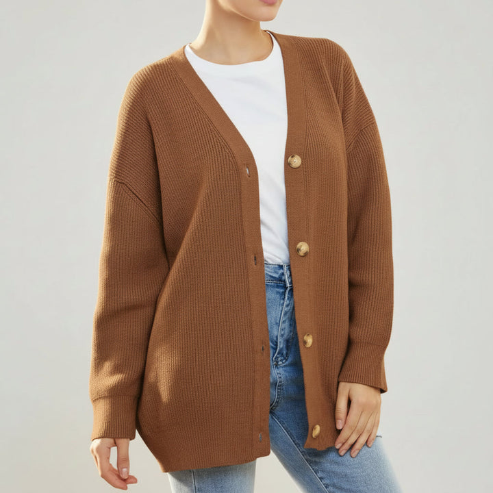 Oversized V-Neck Cardigan med Knappstängning för Kvinnor
