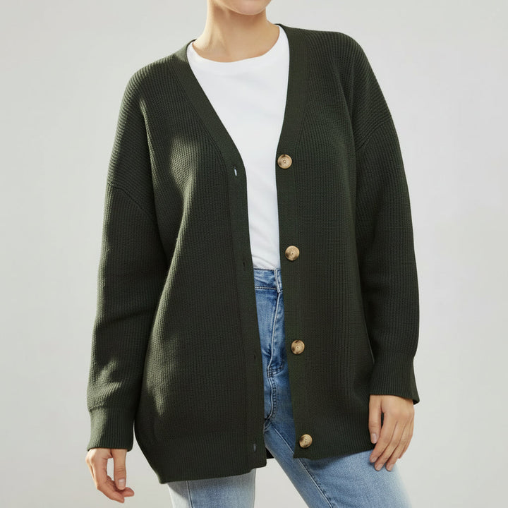 Oversized V-Neck Cardigan med Knappstängning för Kvinnor