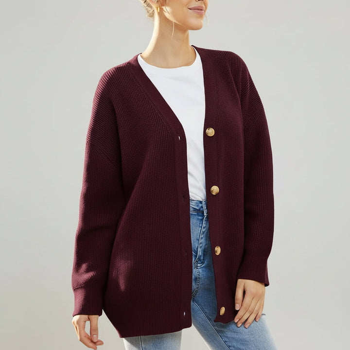 Oversized V-Neck Cardigan med Knappstängning för Kvinnor