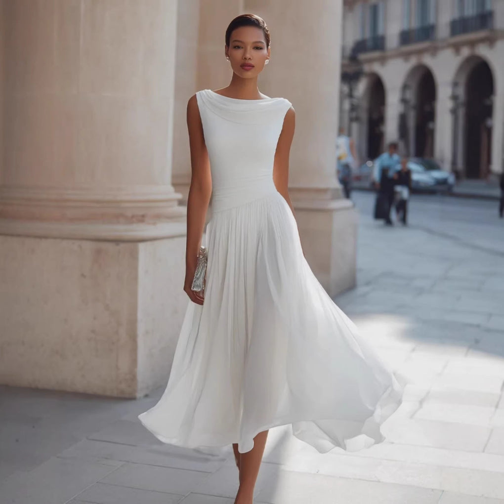 Elegant Party Boat-Neckline Chiffon A-Line Dress