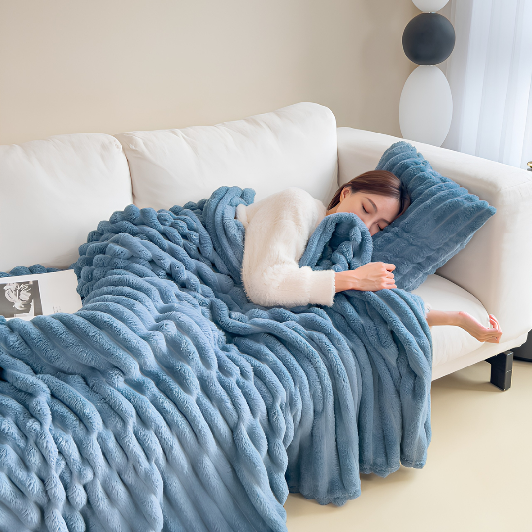 Mjuk Bubble Velvet Filt med Kaninpälsliknande Design och Varm Känsla