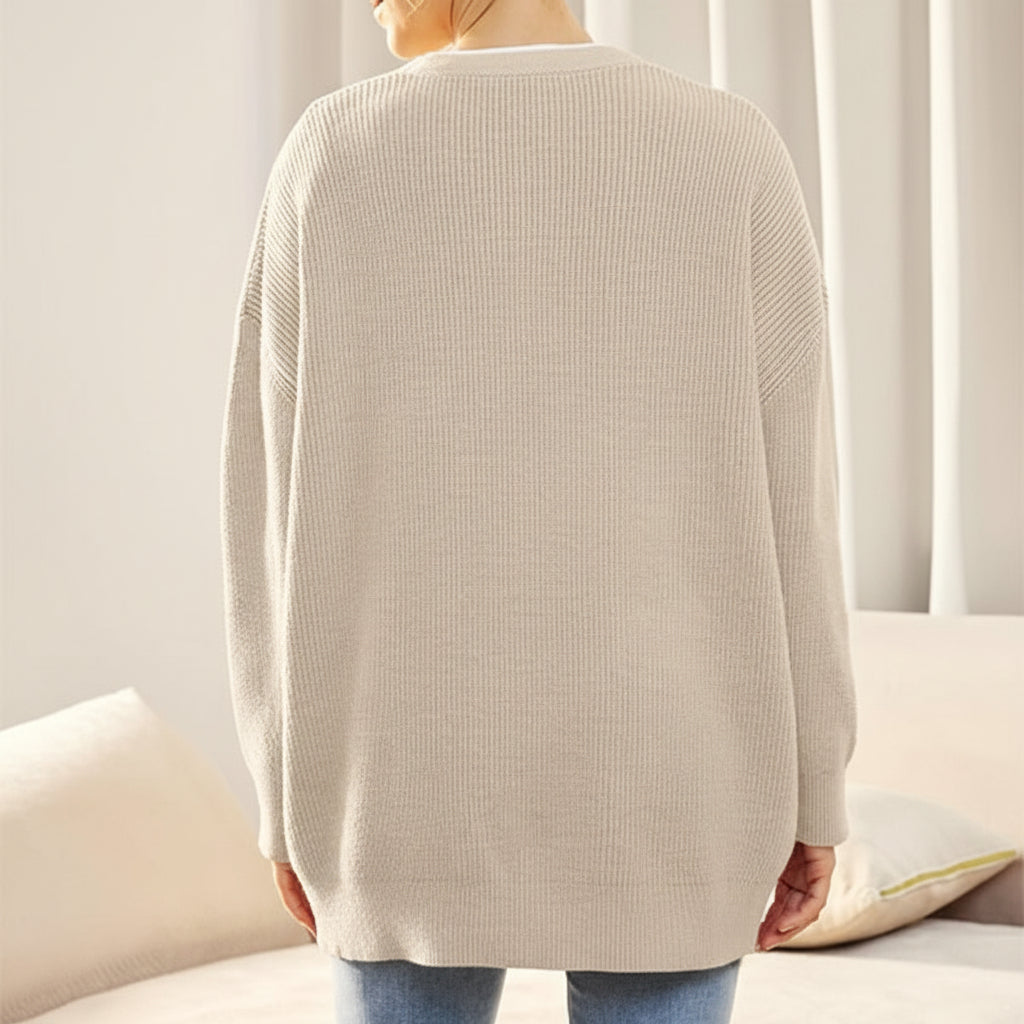 Oversized V-Neck Cardigan med Knappstängning för Kvinnor