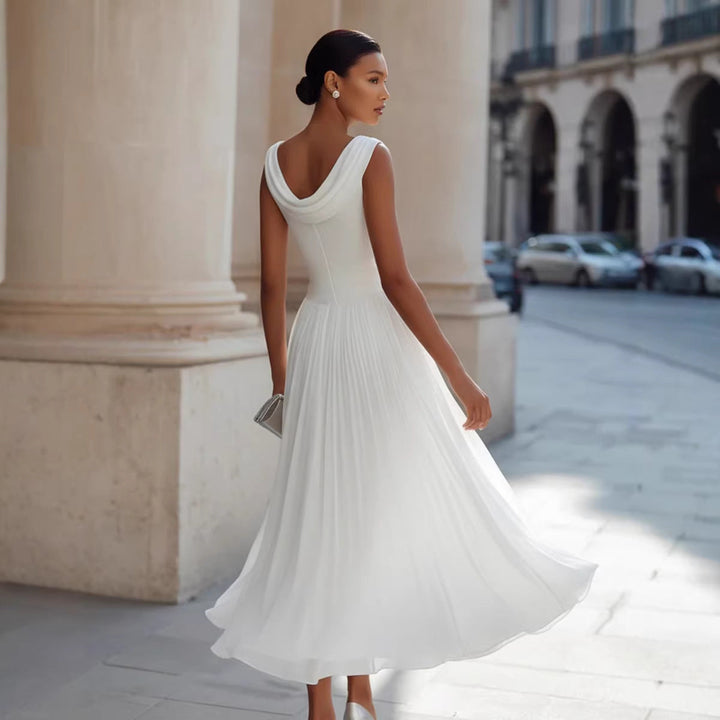 Elegant Party Boat-Neckline Chiffon A-Line Dress