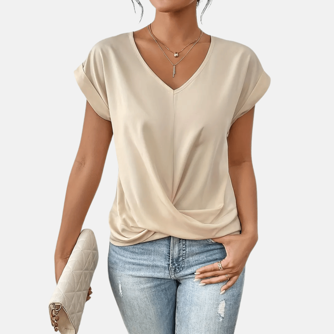 Kvinnors V-ringad Blus med Draperad Nedre Del
