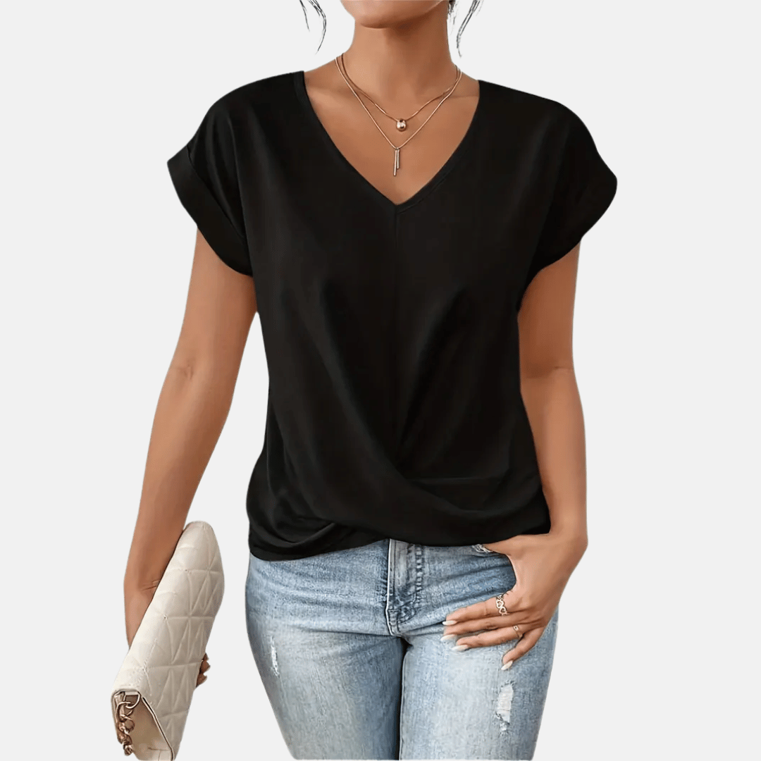 Kvinnors V-ringad Blus med Draperad Nedre Del