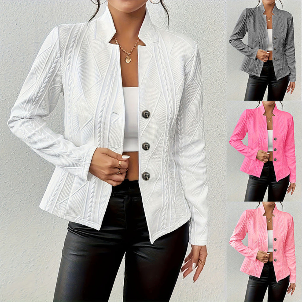 Single-Breasted Stand Collar Blazer Jacket Slim Office Coat