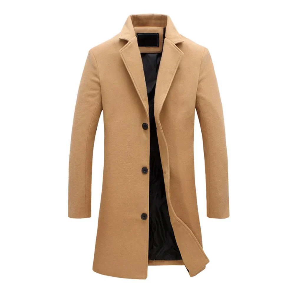 Mans lång vinterkappa med notch lapel