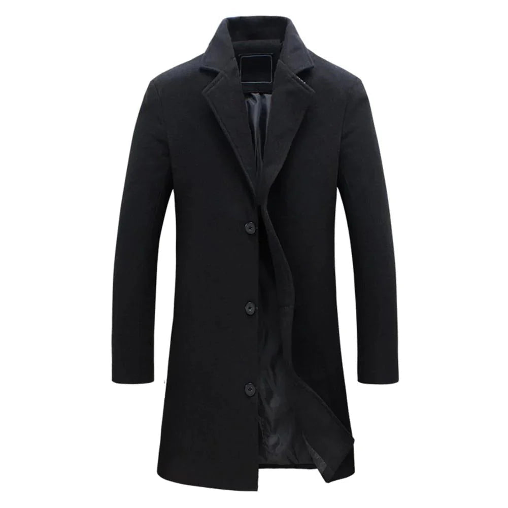Mans lång vinterkappa med notch lapel