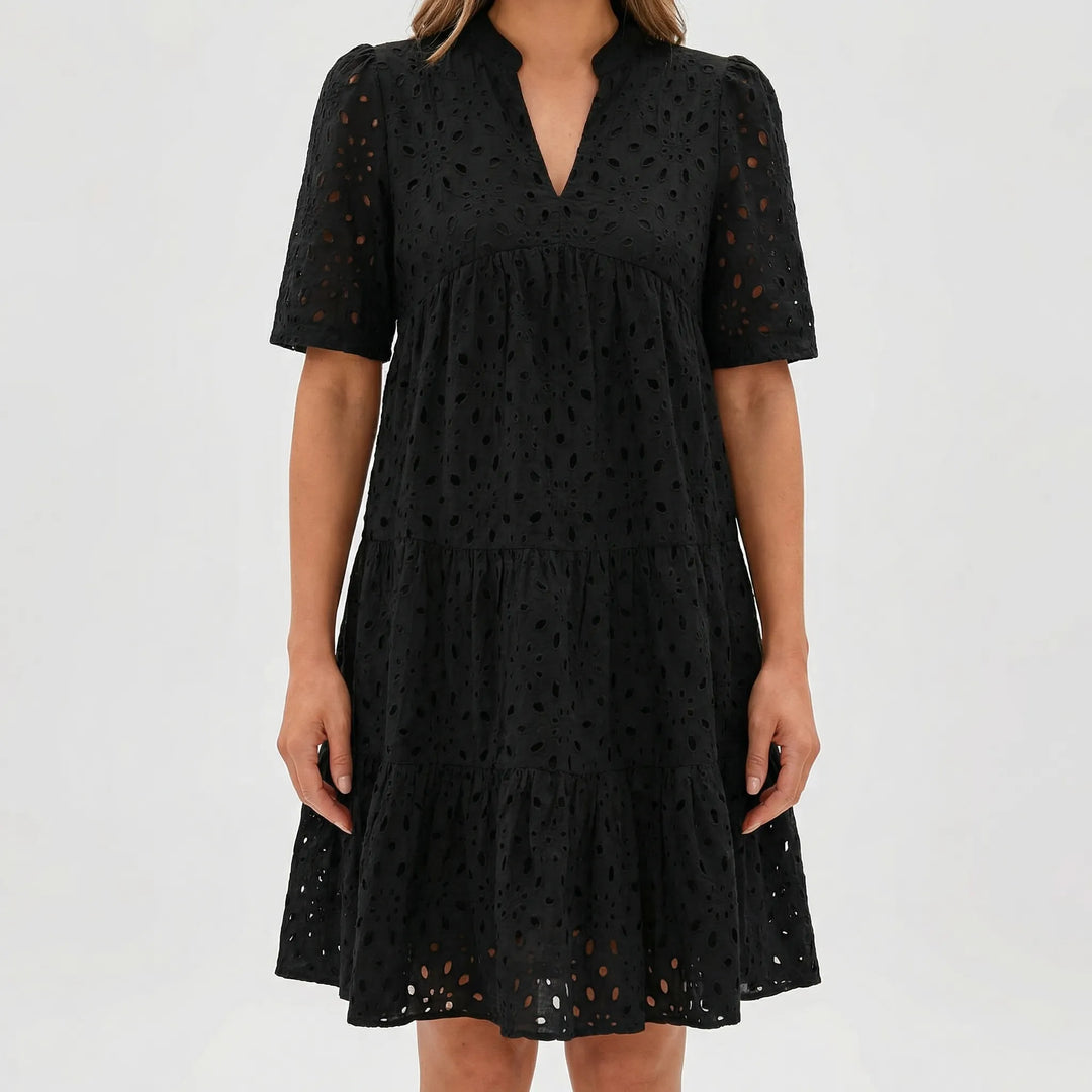 Airovel - Openwork Knit Tiered Summer Dress