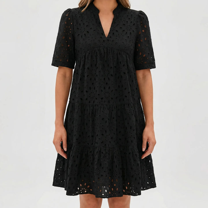 Airovel - Openwork Knit Tiered Summer Dress
