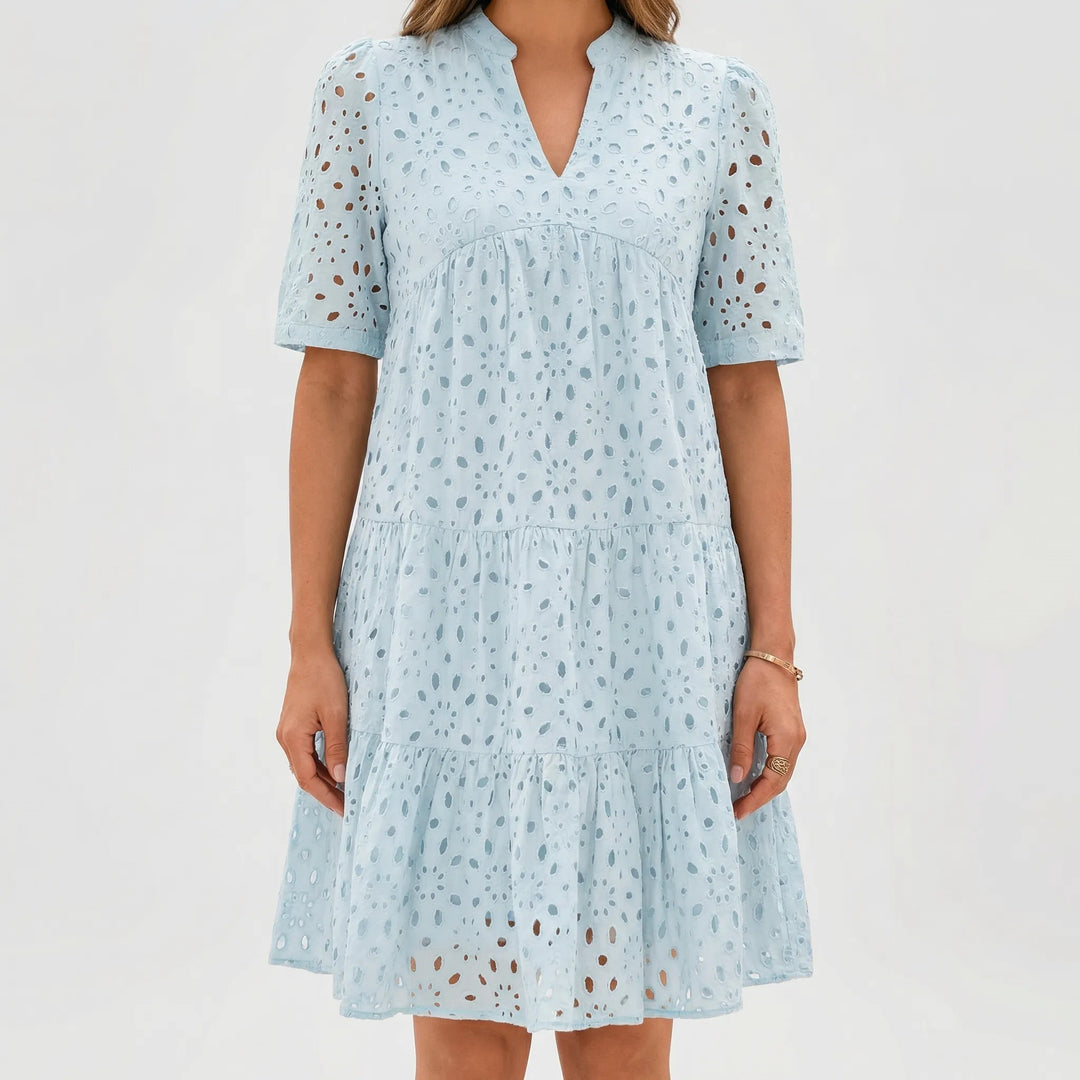 Airovel - Openwork Knit Tiered Summer Dress