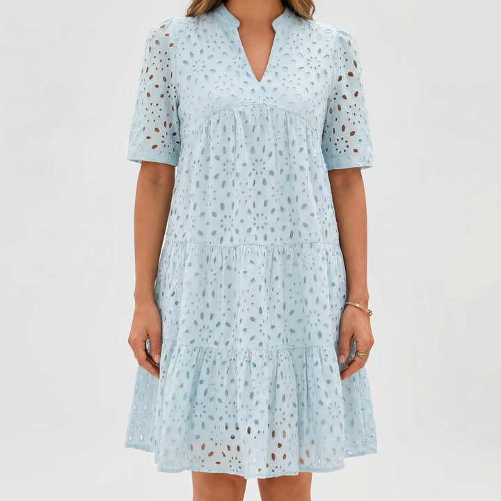 Airovel - Openwork Knit Tiered Summer Dress