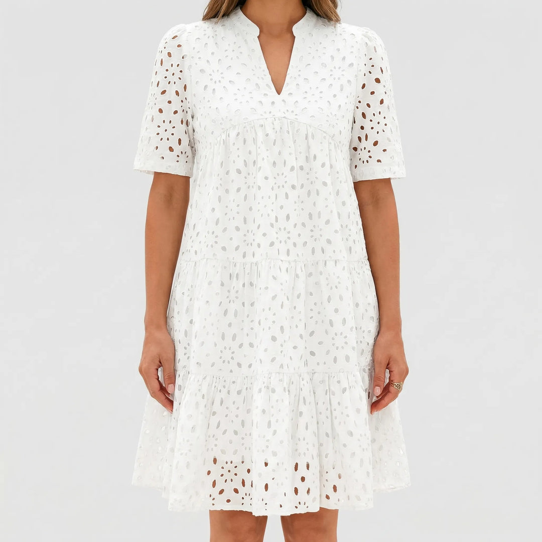 Airovel - Openwork Knit Tiered Summer Dress