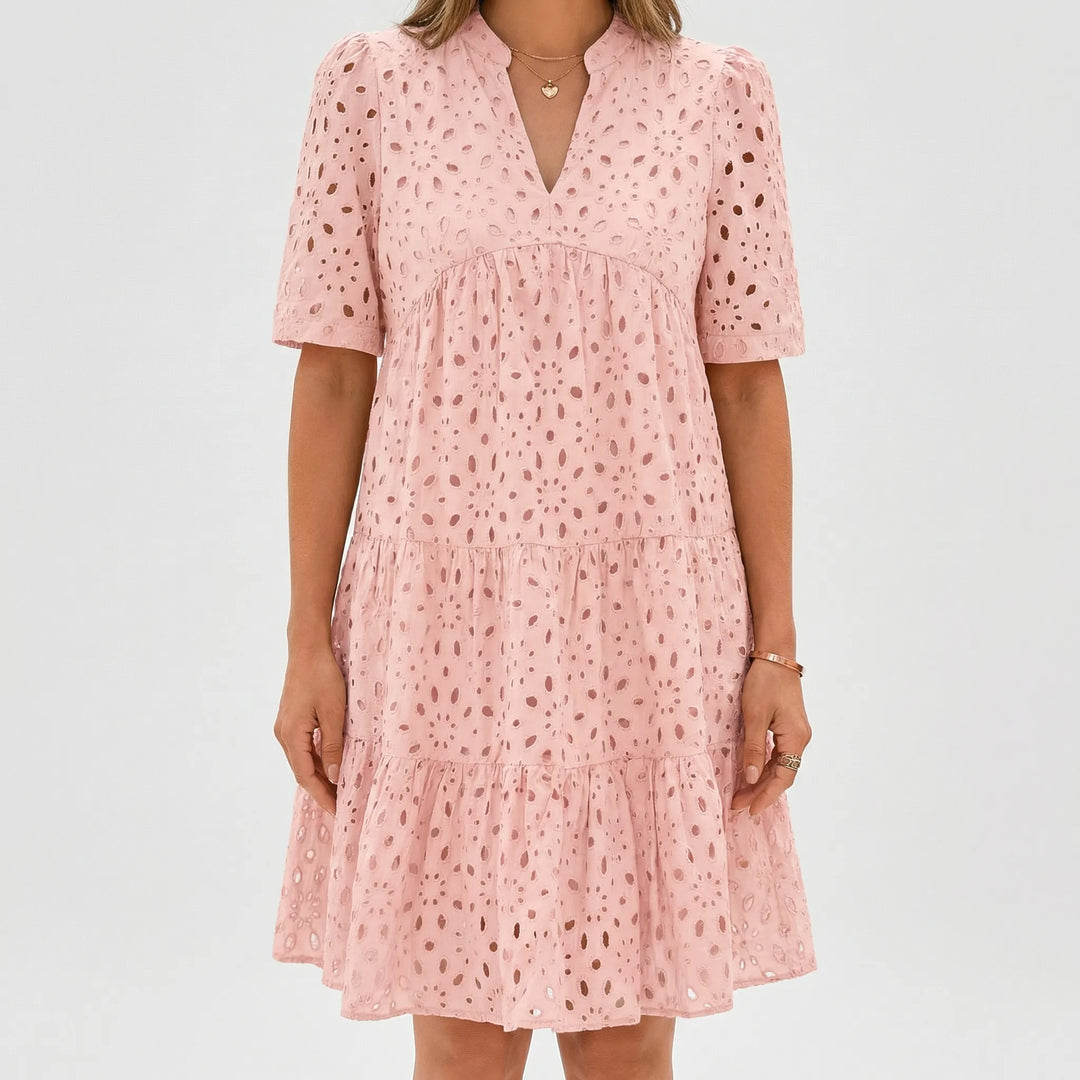 Airovel - Openwork Knit Tiered Summer Dress