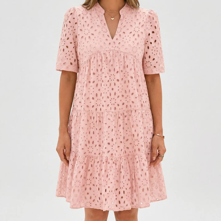 Airovel - Openwork Knit Tiered Summer Dress