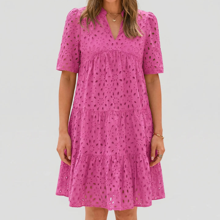 Airovel - Openwork Knit Tiered Summer Dress