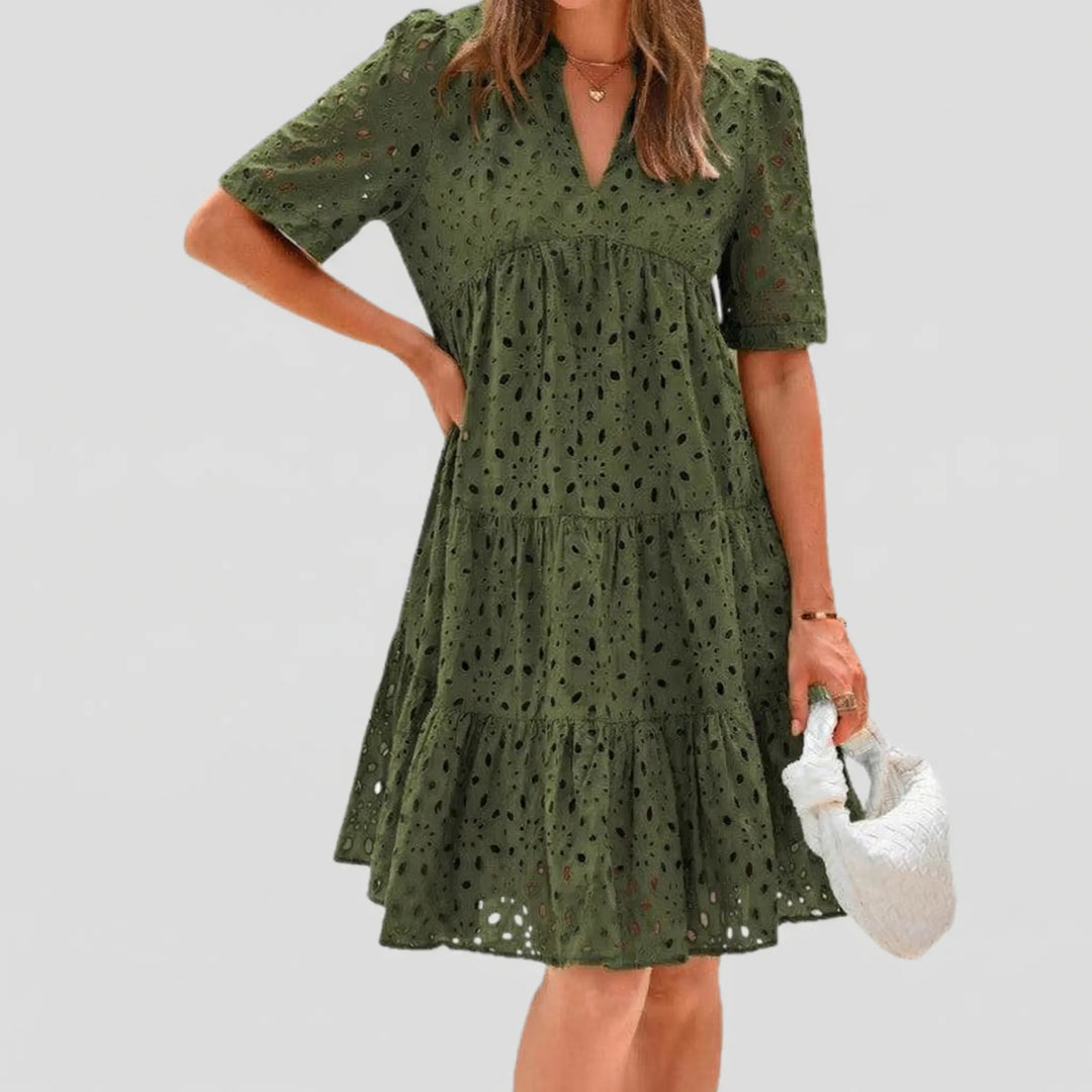 Airovel - Openwork Knit Tiered Summer Dress
