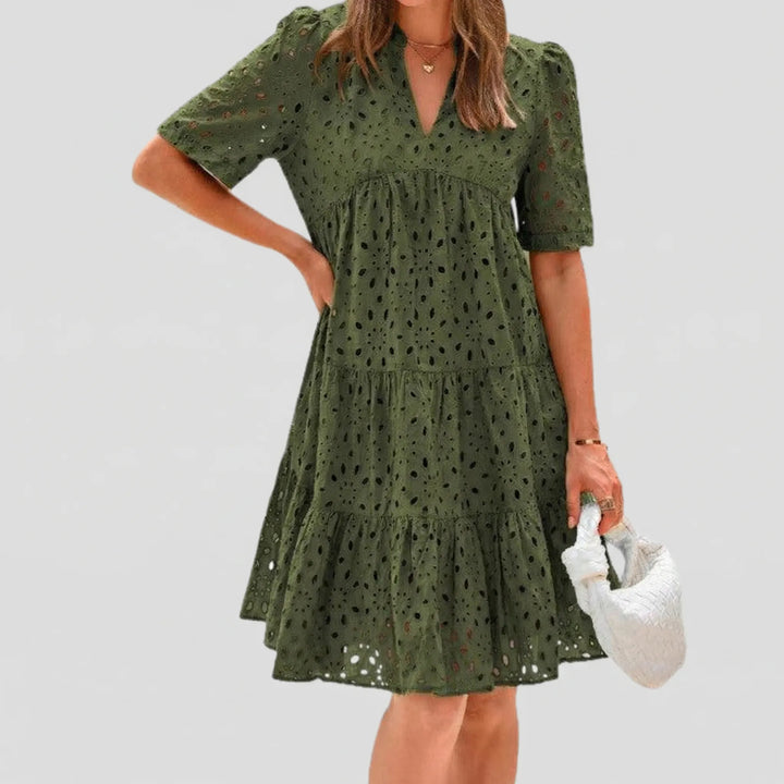 Airovel - Openwork Knit Tiered Summer Dress