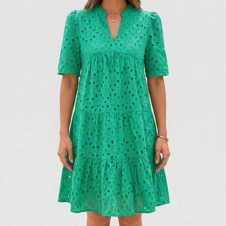 Airovel - Openwork Knit Tiered Summer Dress