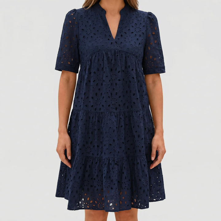 Airovel - Openwork Knit Tiered Summer Dress