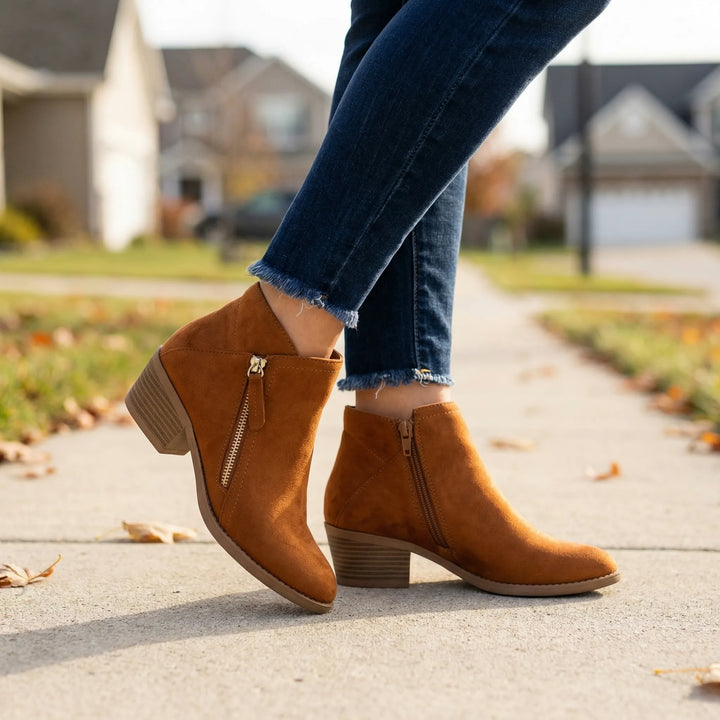 Ankleva - Block Heel Suede Ankle Boot