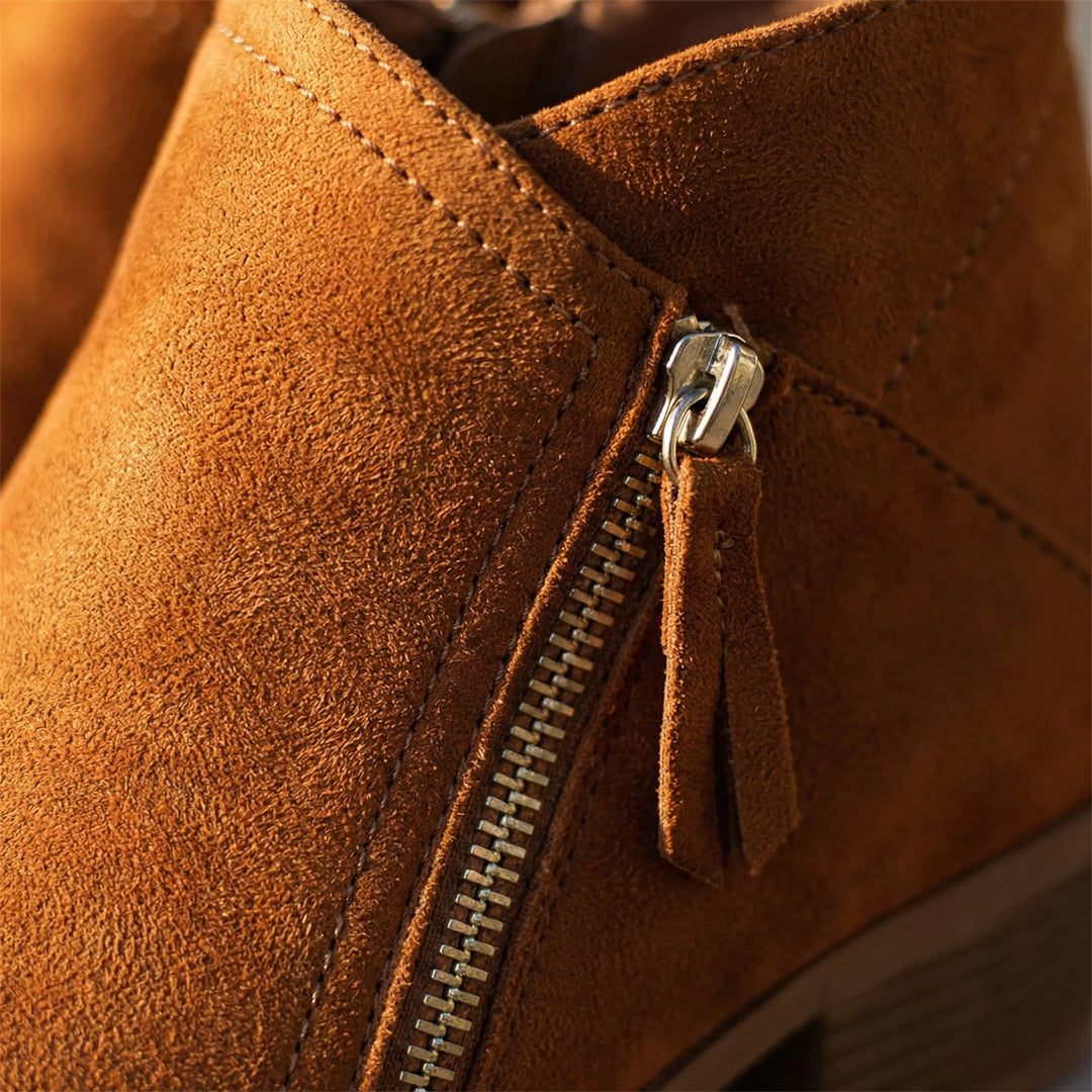 Ankleva - Block Heel Suede Ankle Boot