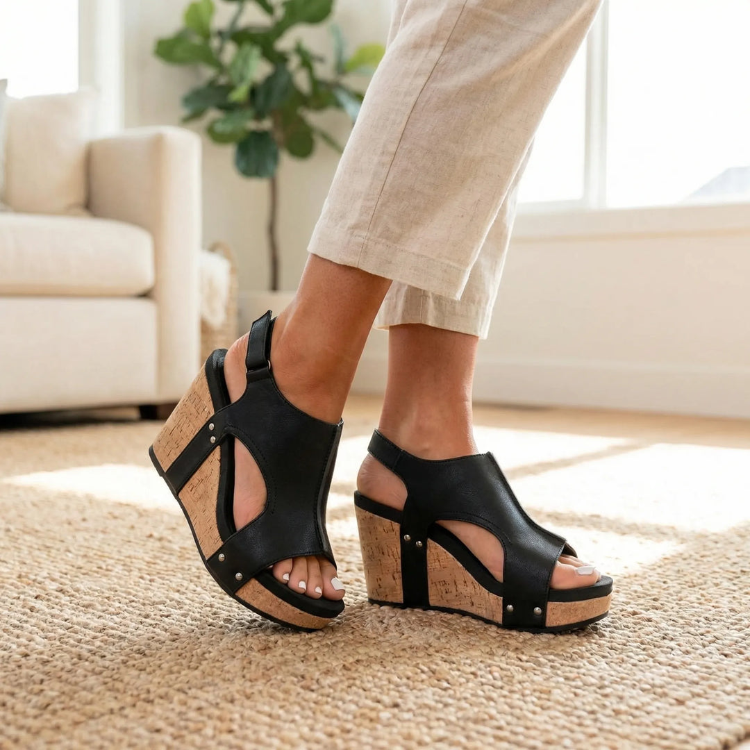 Archivia - Open-Toe Wedge Sandal With Cork Platform
