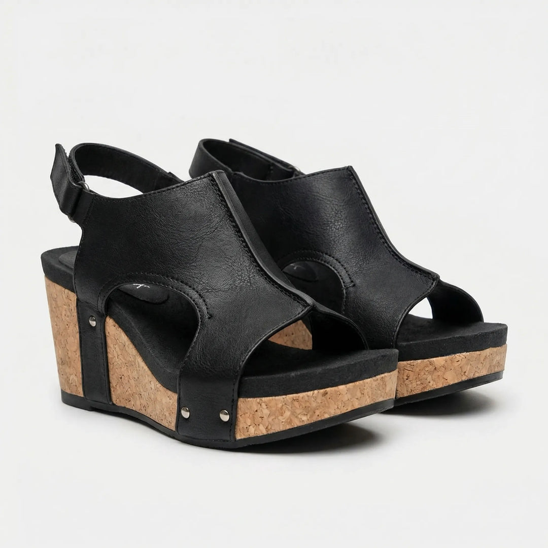 Archivia - Open-Toe Wedge Sandal With Cork Platform