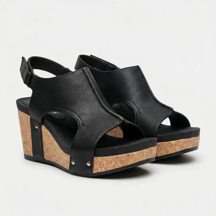 Archivia - Open-Toe Wedge Sandal With Cork Platform