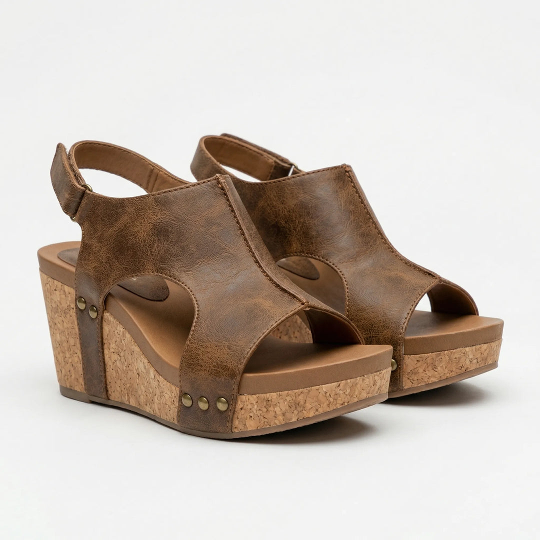 Archivia - Open-Toe Wedge Sandal With Cork Platform