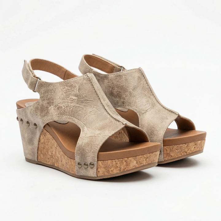Archivia - Open-Toe Wedge Sandal With Cork Platform
